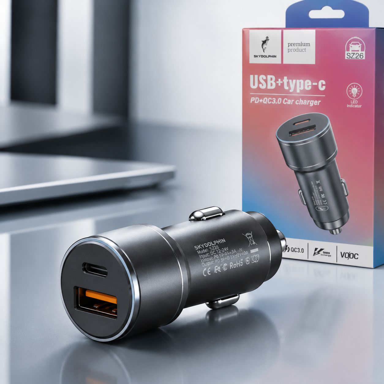 شارژر فندکی فست شارژ مدل دلفین cz26