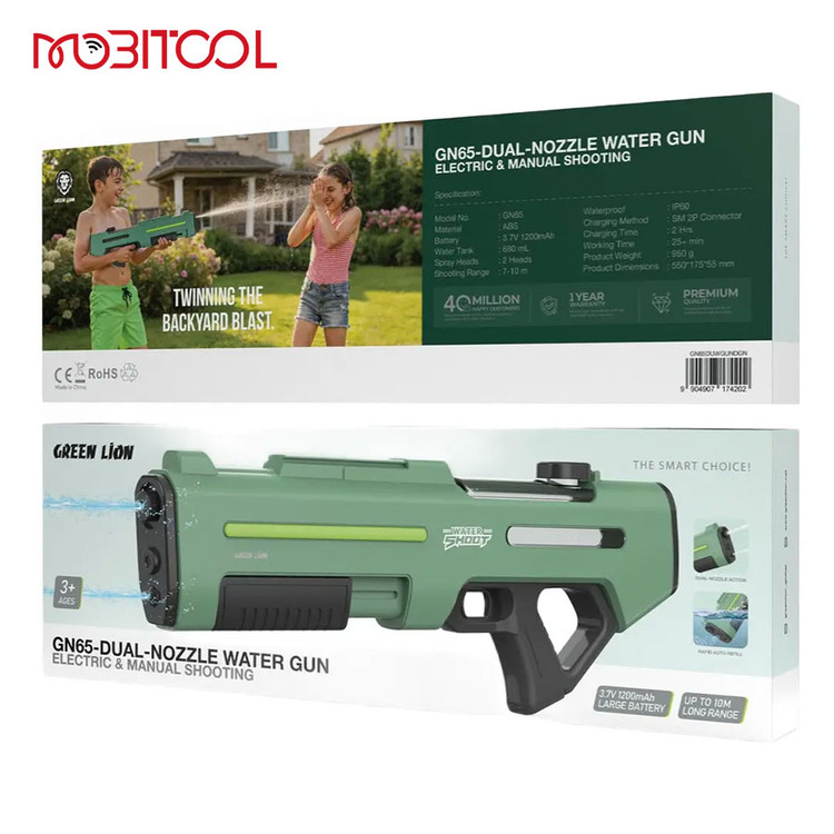 تفنگ آب پاش شارژی اتوماتیک و دستی گرین لاین Green Lion GN65-Dual-Nozzle Water Gun